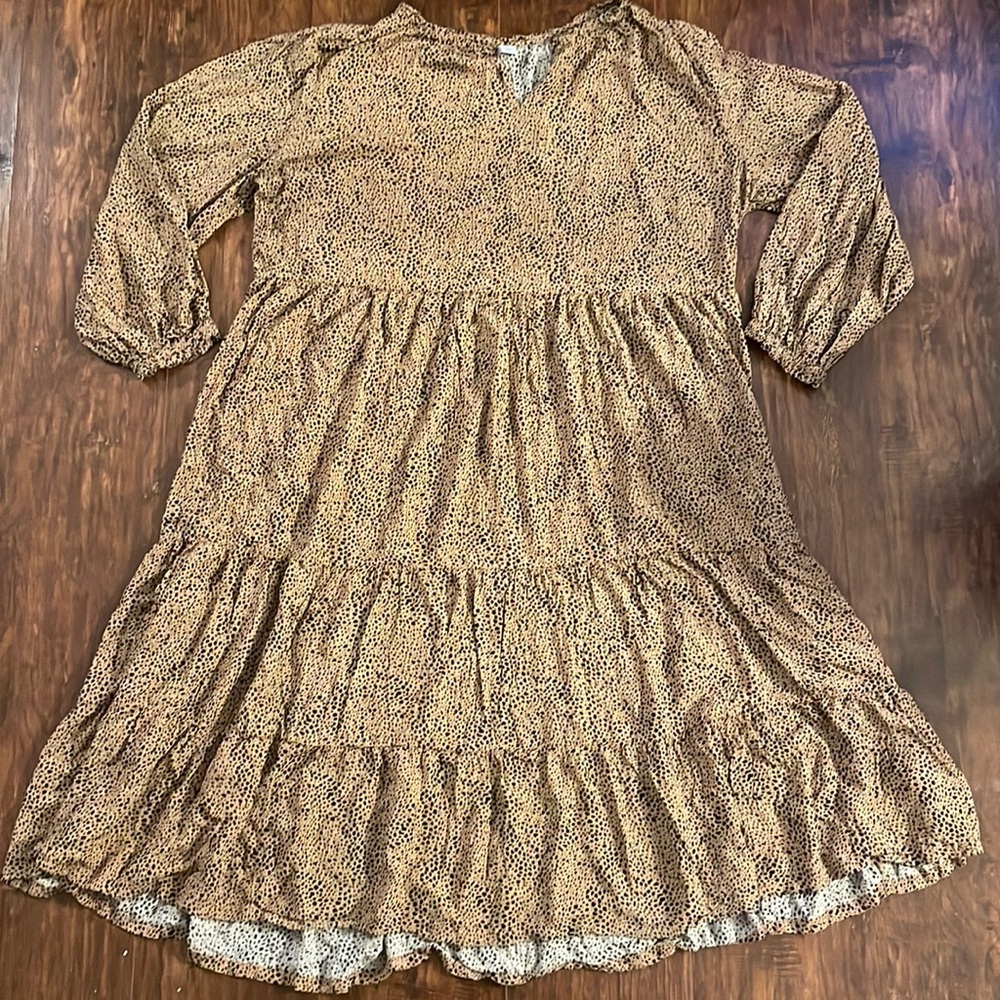 Neutral Tan Black Midi Ruffle Dress XXL Old Navy